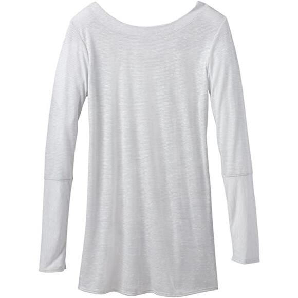 Prana Esme Titanium Grey w/ White Stripe Boat Neck Long Sleeve Tunic Top Sz XS - Picture 7 of 8
